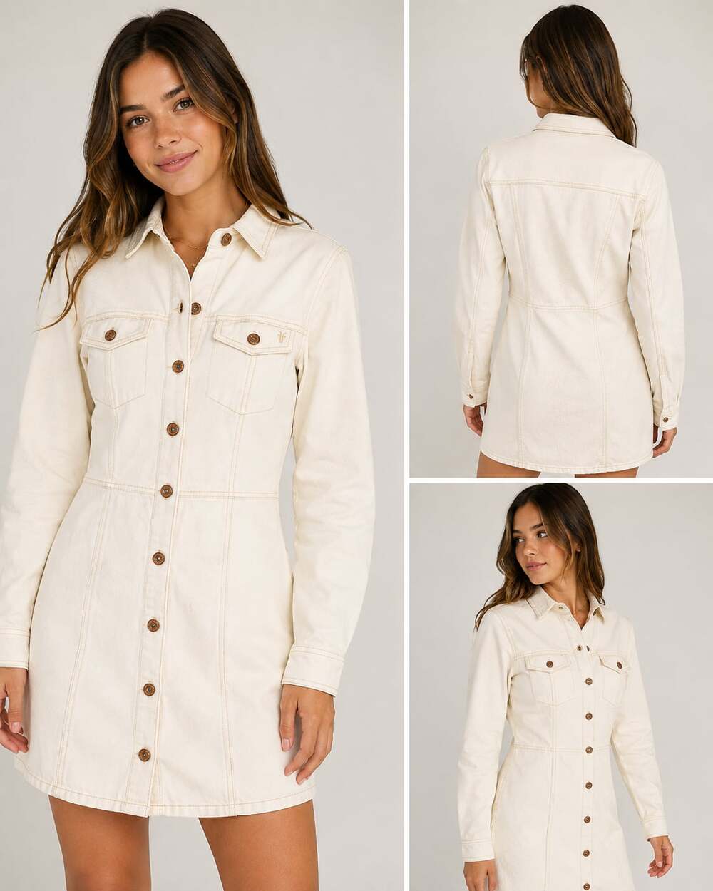 Frye Tan Stitch Cream Denim Western Mini Dress